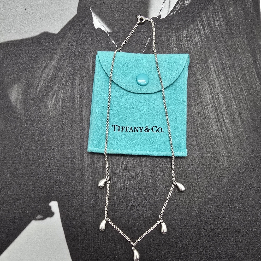 Tiffany & Co Elsa Peretti Sterling Silver 5 Teardrop Necklace, 16"